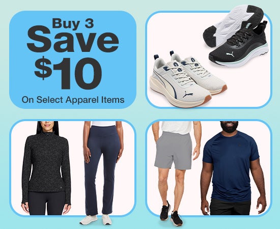 buy 3 save $10 on select apparel basics and activewear