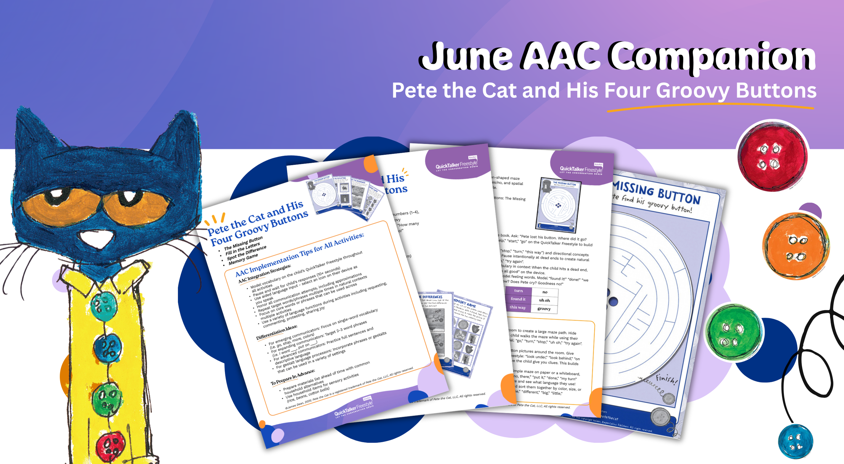 June AAC Companion | Pete the Cat and His Four Groovy Buttons