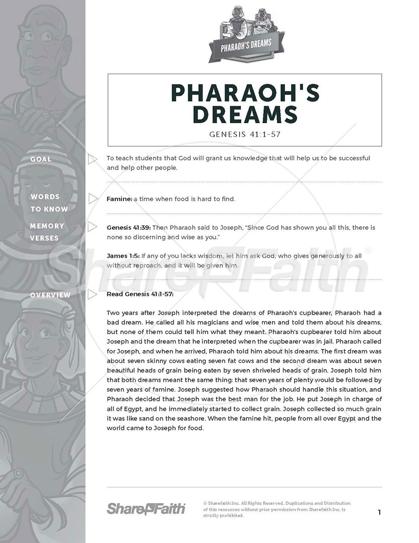 Genesis 41 Pharaoh’s Dreams: Curriculum