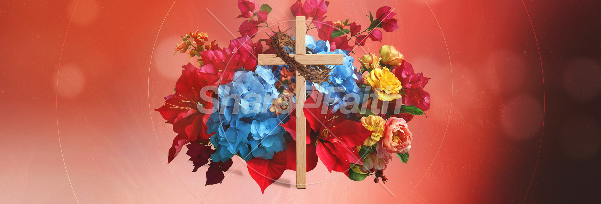 Easter At Your Church – Floral Wooden Cross: Web Banner