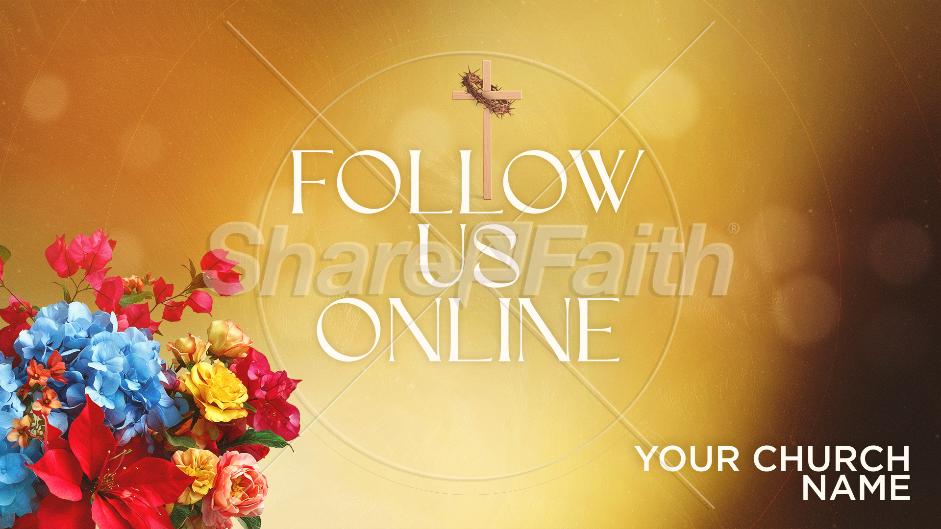 Easter At Your Church – Floral Wooden Cross Follow Us: Title Graphics