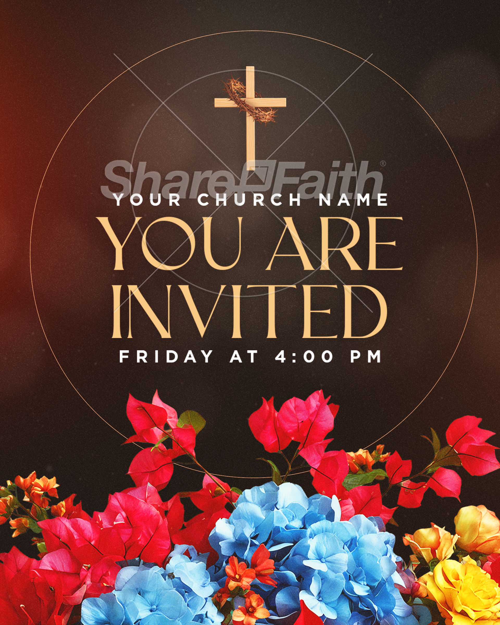 Easter At Your Church – Floral Wooden Cross Service Times 3: Social Post