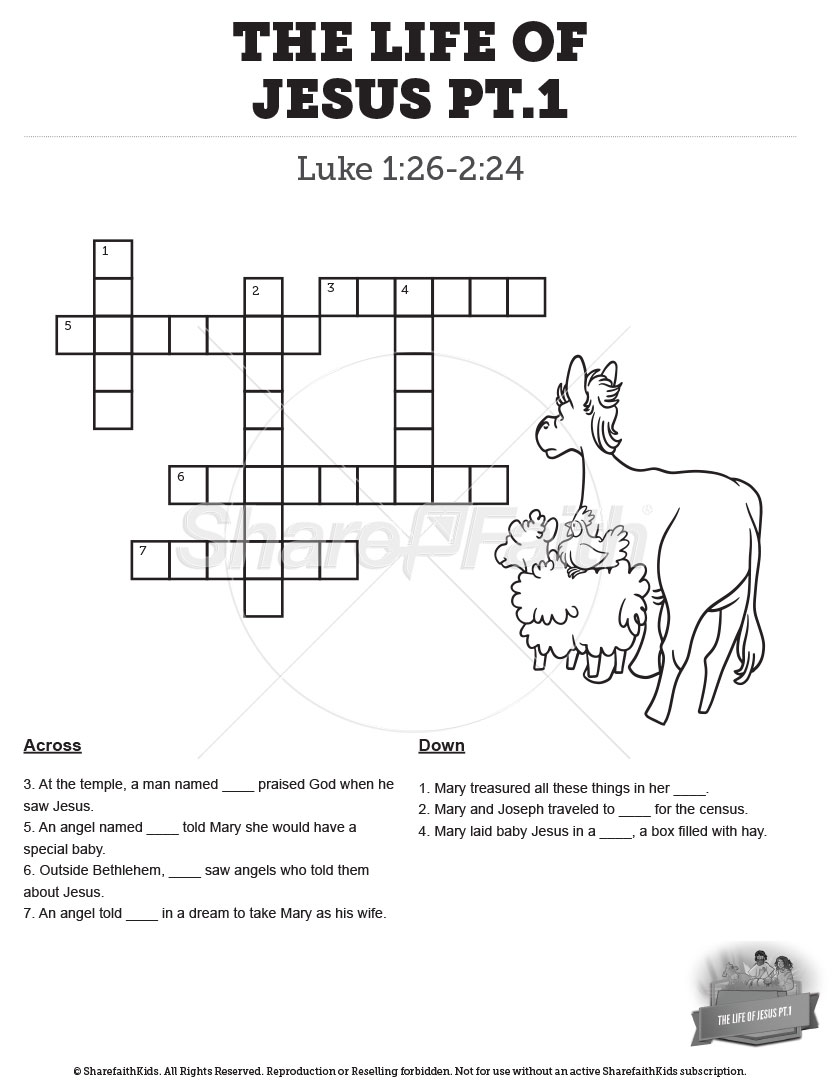 The Life of Jesus – Part 1: Crossword
