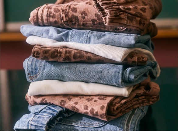 stack of pants in classroom