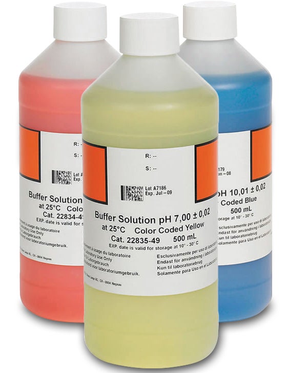 Buffer Solution Kit, Color-coded, pH 4.01, pH 7.00 and pH 10.01, 500 mL