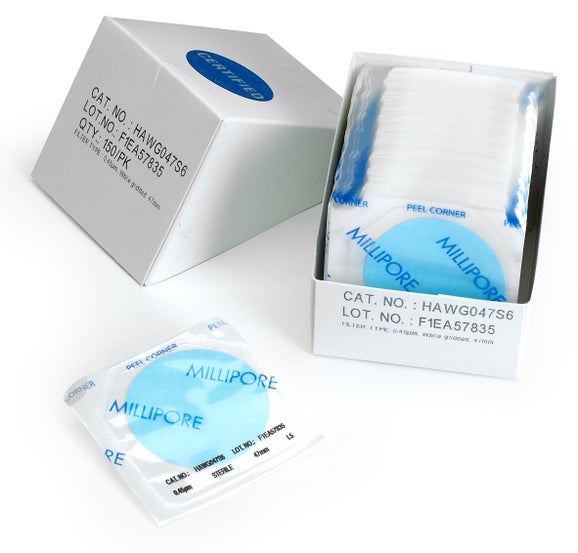 Sterile Millipore S-Pak Type HA Membrane Filters, 47 mm, 0.45 µm, gridded, 600/pk