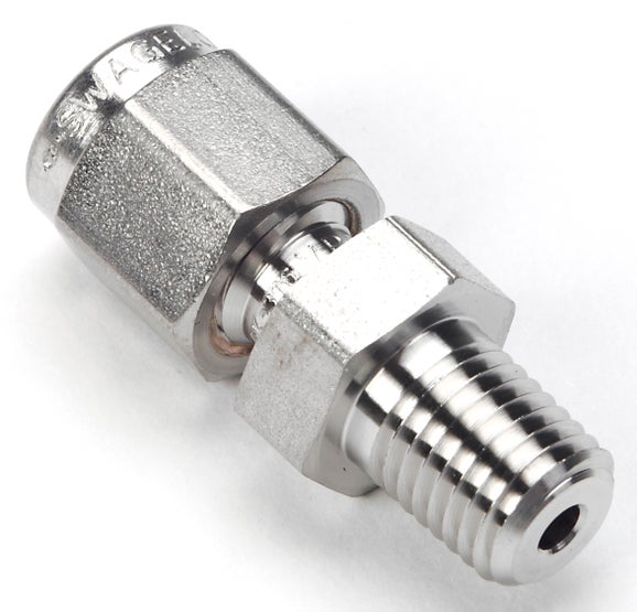 Swagelok connector, 1/16" NPT to 1/8" OD