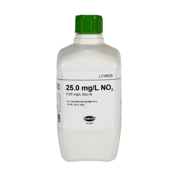 Nitrate standard, 25 mg/L NO₃ (5.65 mg/L NO₃-N), 500 mL