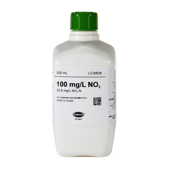 Nitrate standard, 100 mg/L NO₃ (22.6 mg/L NO₃-N), 500 mL