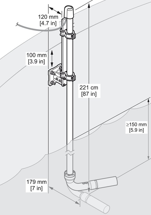 UVAS Pole mounting hardware, 10 cm bracket, SS pole 2 m