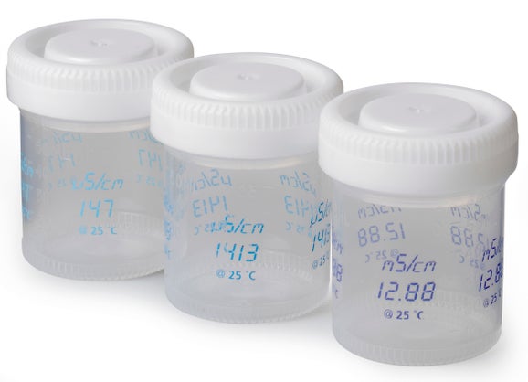 3 each 50 mL printed flasks for Sension+ laboratory conductivity calibration