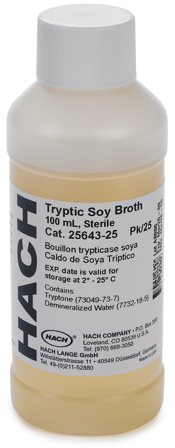 Tryptic Soy Broth Bottles, 100 mL, 25/pk