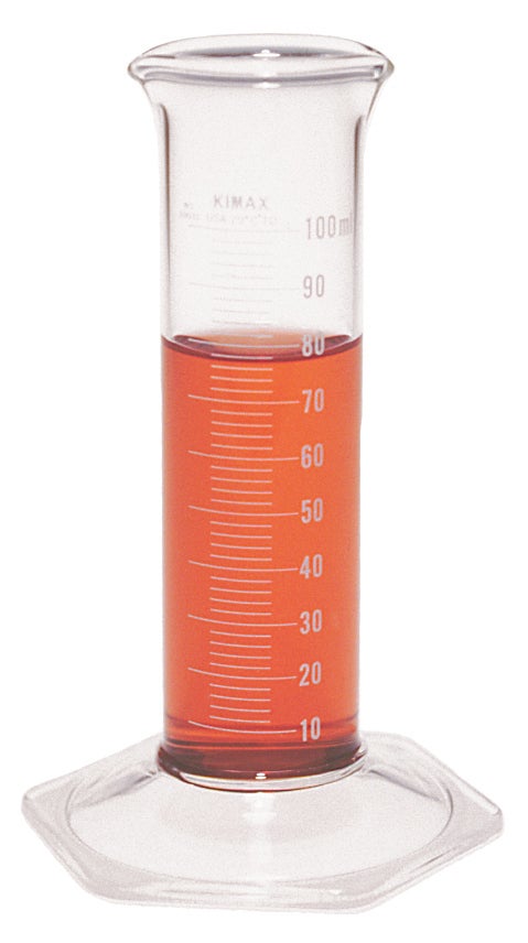 Cylinder, Graduated, 100 mL +-2.0 mL, 2.0mL divisions (low-form Tuttle, two spouts)