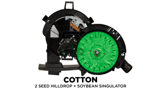 Precision Planting's vacuum meter vSet upgrade with 2-seed hilldrop cotton disc installed.
