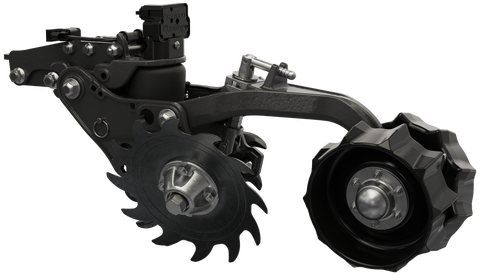Amélioration de la planteuse FurrowForce de Precision Planting avec système de fermeture en deux étapes et finition en métal noir.