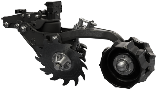 Precision Planting's FurrowForce two-stage closing system planter upgrade with black metal finish.