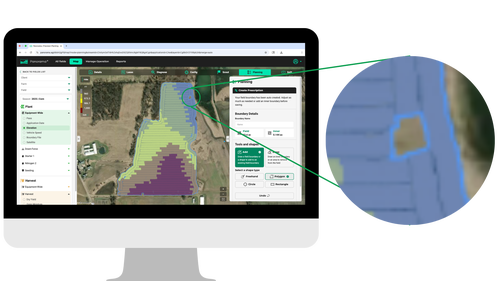 An unintentional inland boundary that needs to be added to the greater field boundary.