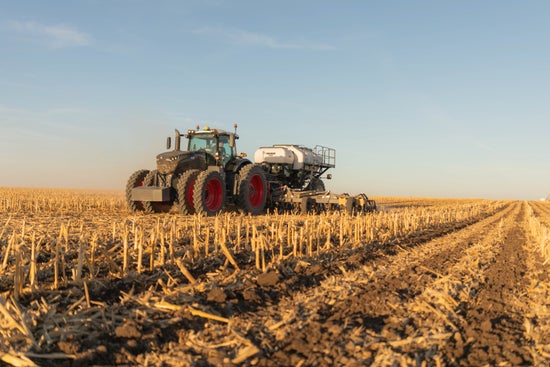 Dry fertilizer can be applied via bands using a strip-till method. 