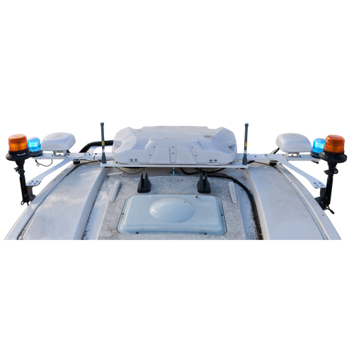 OutRun hardware mounted on the top of a Fendt tractor cab.
