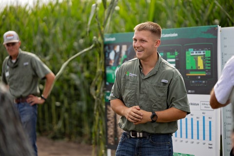 Ryan Howard sharing about agronomy trials at the Precision Planting PTI Farm