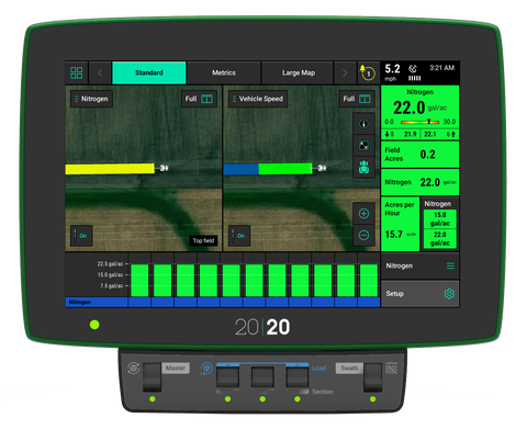 20|20 dashboard screen showing liquid nitrogen rate and vehicle speed mapped on a GPS map.