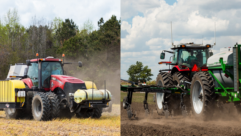 Two tractors applying fertilizer