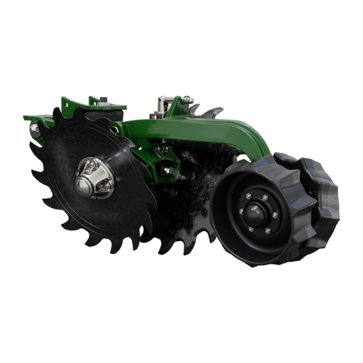 Precision Planting's FurrowForce two-stage furrow closing system planter upgrade with green metal finish.
