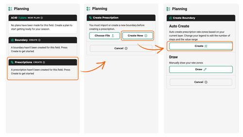 Steps one through three of the auto create functionality for prescription generation in Panorama.