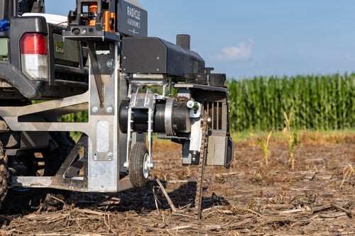 GeoKnife mounts on the back of a UTV and cuts a cross-section in the soil to gather a representative sample.