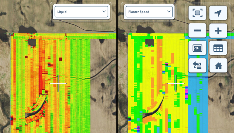 Overlay showing variability in liquid and planter speed in a field.