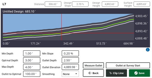Screenshot of a drainage design being created in Precision-IQ.
