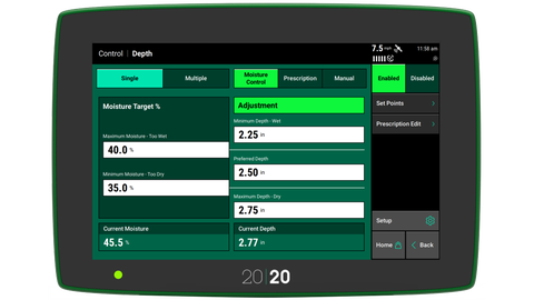 SmartDepth from Precision Planting allows you to quickly and easily make depth adjustments, from inside the cab on the 20|20.