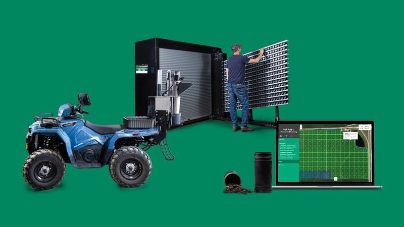 Precision Planting's Radicle Agronomics™ system with GeoPress™ mobile storage, Radicle Lab™ automated testing, and cloud-based software.