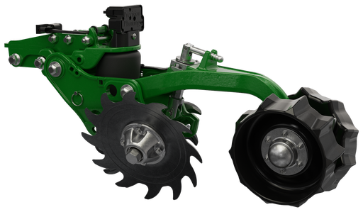 Precision Planting's FurrowForce two-stage furrow closing system planter upgrade with green metal finish.
