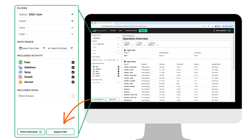 Panorama screen showing how to export a csv report file
