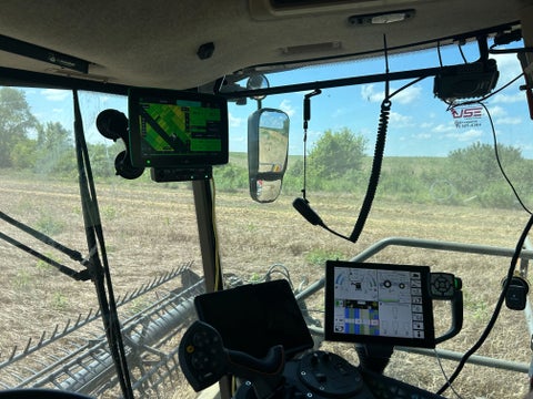 Gleaner S97 harvesting wheat with YieldSight providing data to the 20|20.