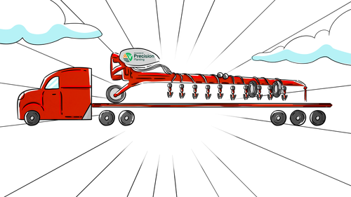 Case IH planter on a semi equipped with Precision Planting technology