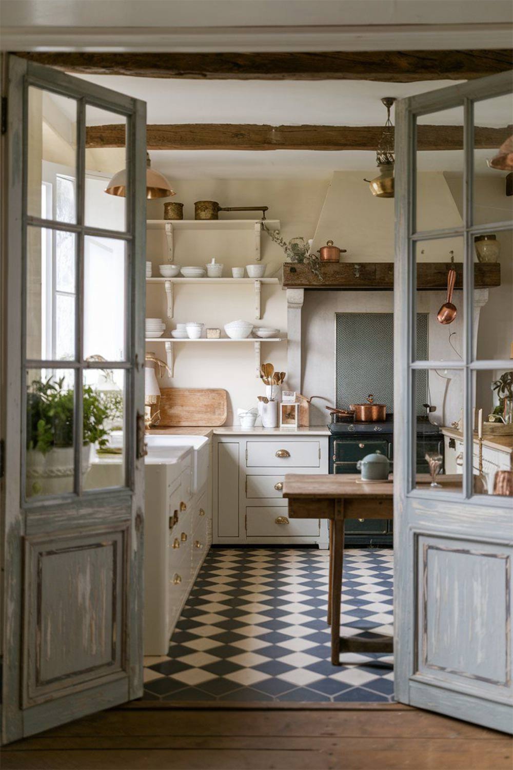 Cottagecore-Kitchen-French-Doors-Checker