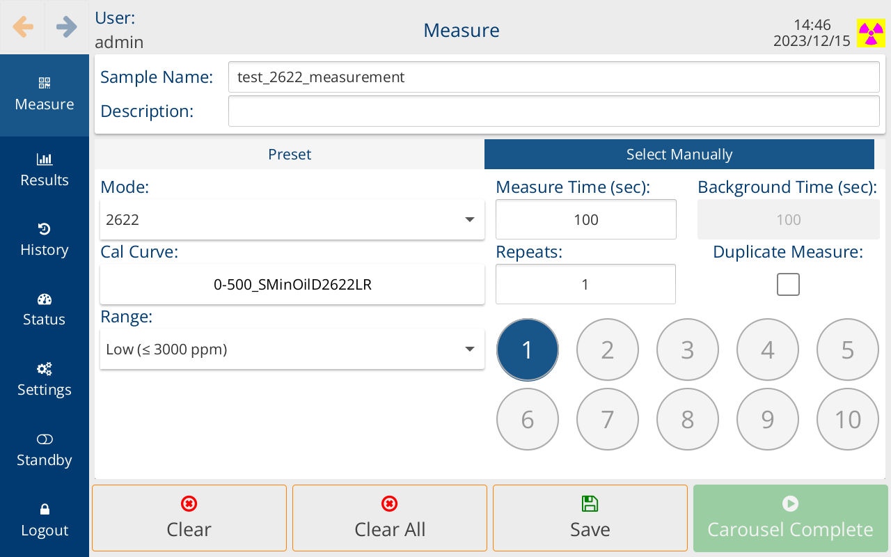 Clora R Series autosampler measurement screen - repeats