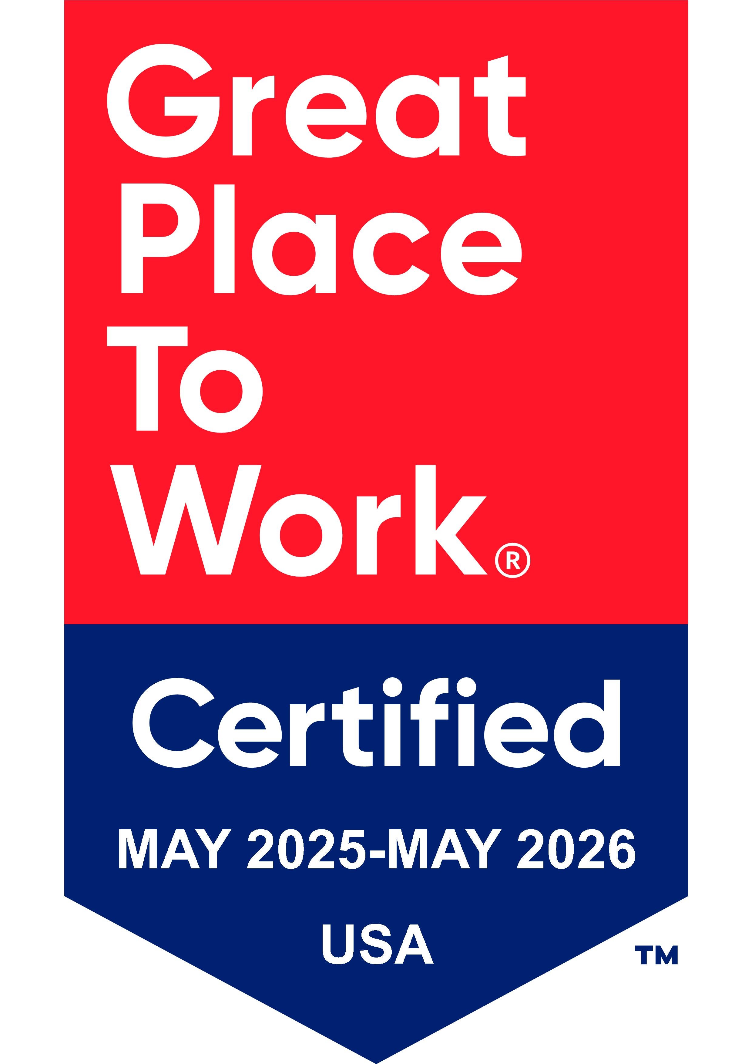Forbes Great Place to Work Certification May 2025 to May 2026 logo