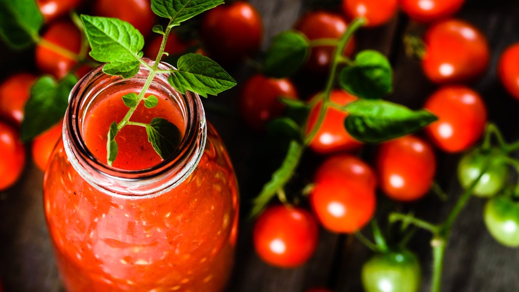 a bottle of fresh squeezes tomato juice