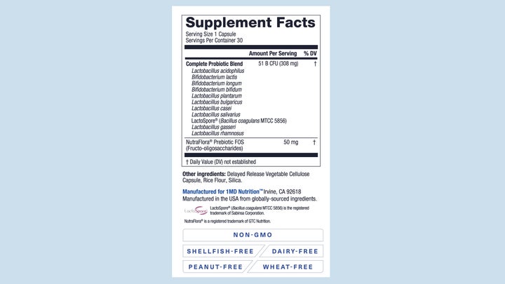 1MD Nutrition's Complete Probiotics Platinum supplement facts label