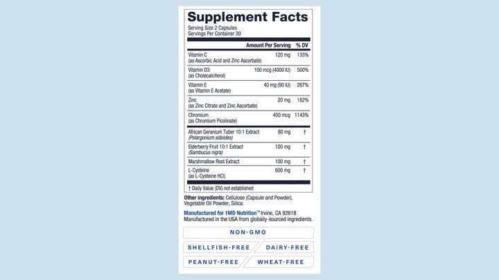 supplement facts of 1MD Nutrition's BreatheMD