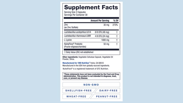 supplement facts of 1MD Nutrition's ImmunityMD