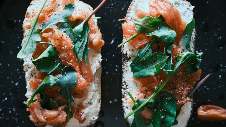 smoked salmon toast with arugula