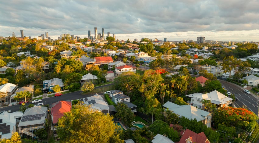 aerial view of leafy houses in Brisbane