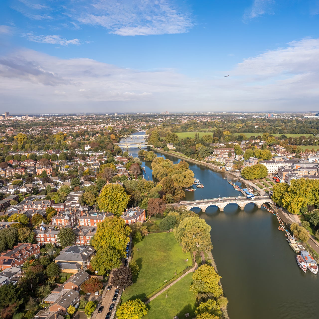 Aerial view of a residential area of a planned town.