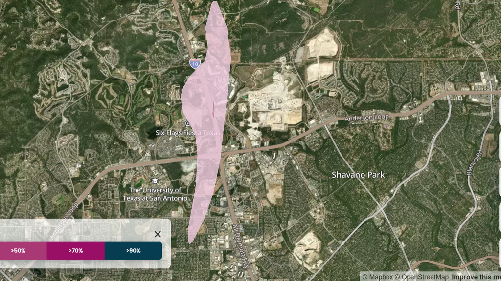 Map of tornado damage probability in San Antonio, Texas from Cotality Insight