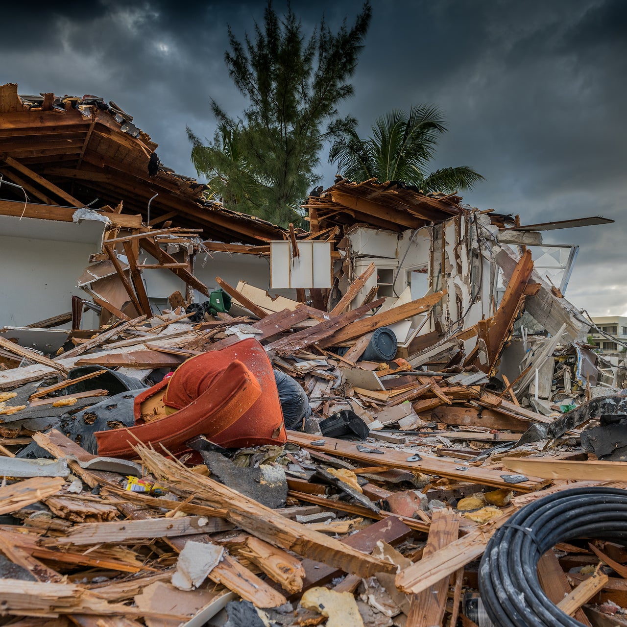 A house that has been destroyed by a hurricane.