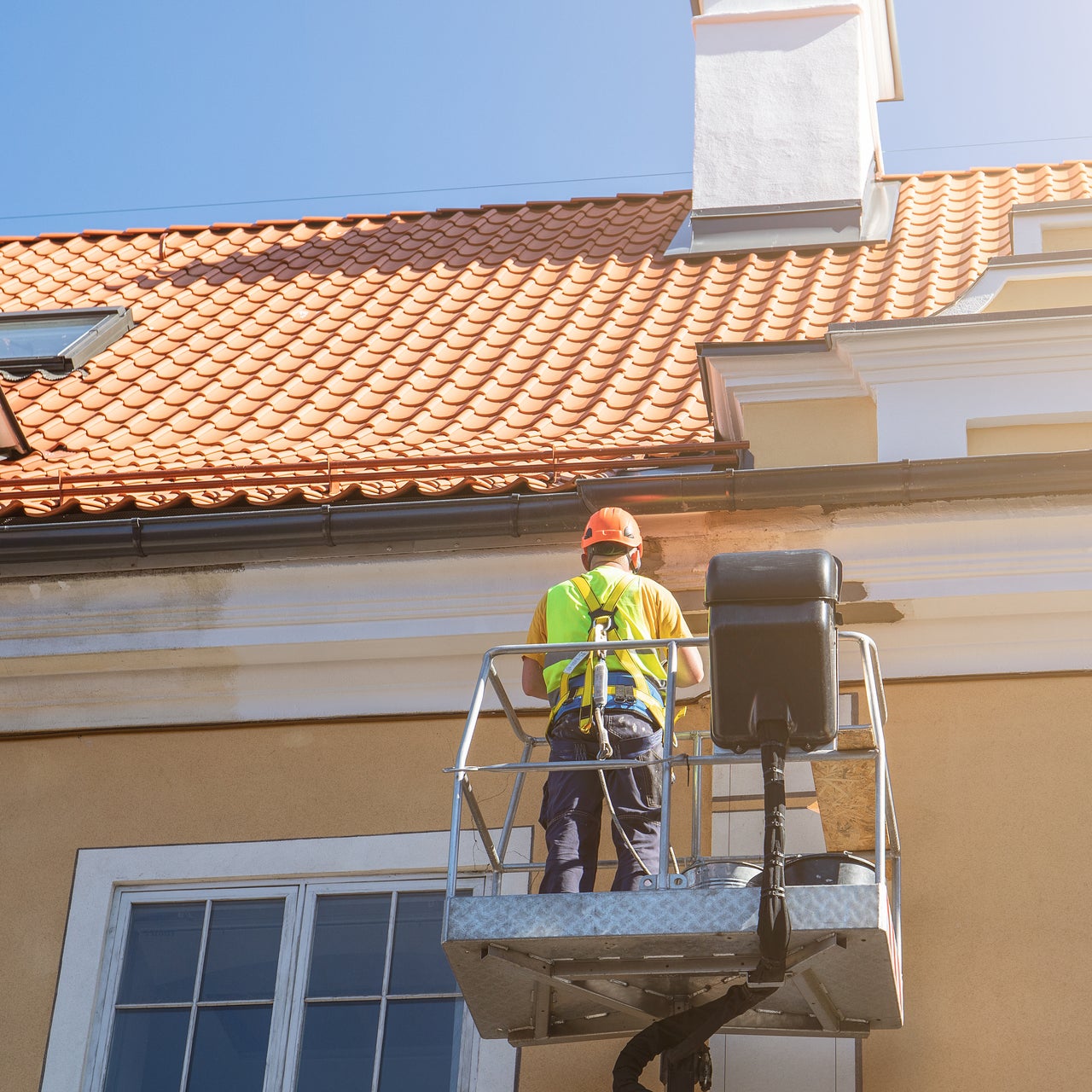 A construction worker is seen working.